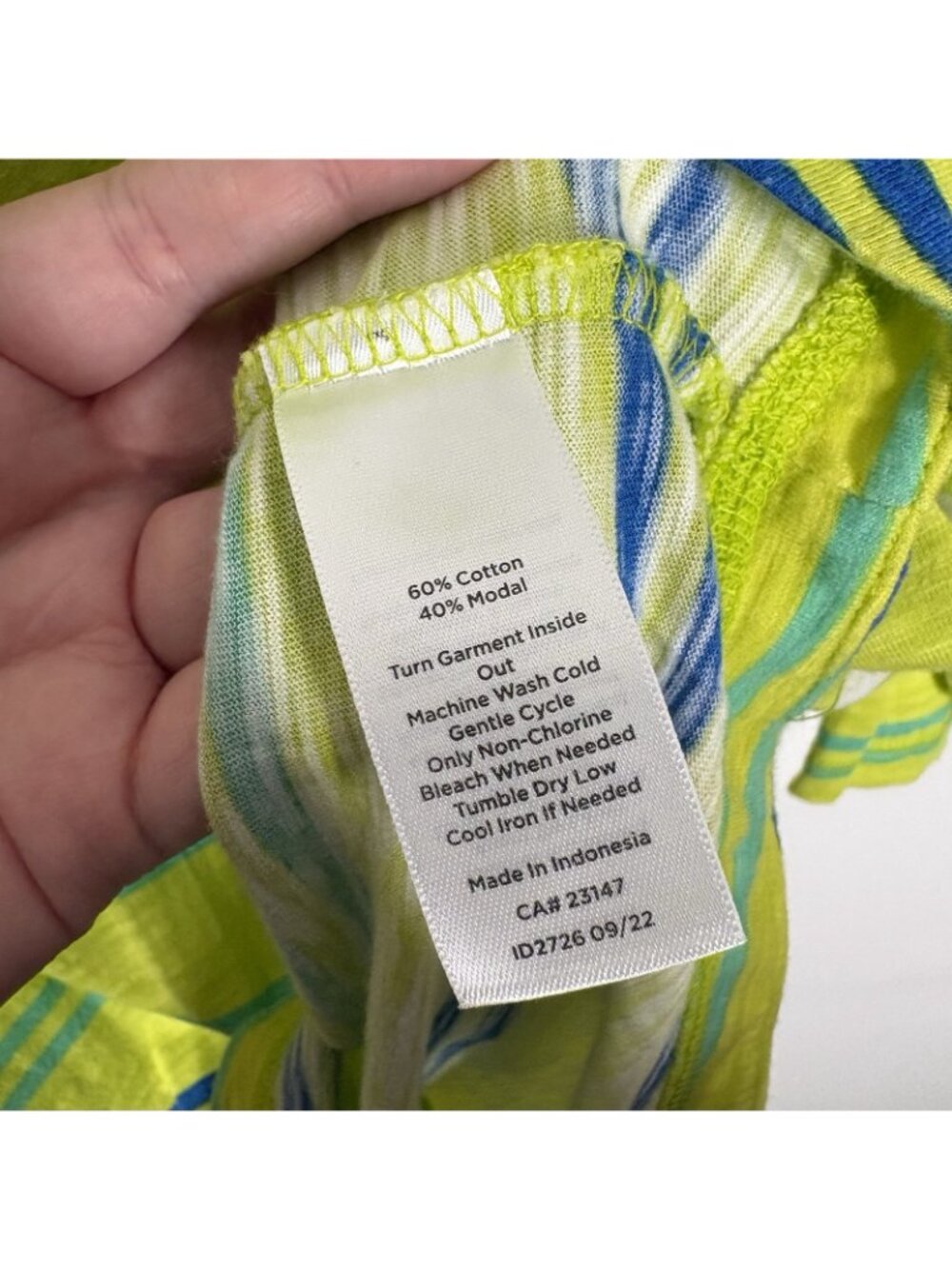 T By Talbots Women 2X Green Striped Cotton Blend 3/4 Sleeves Cross Back Top - Picture 9 of 11
